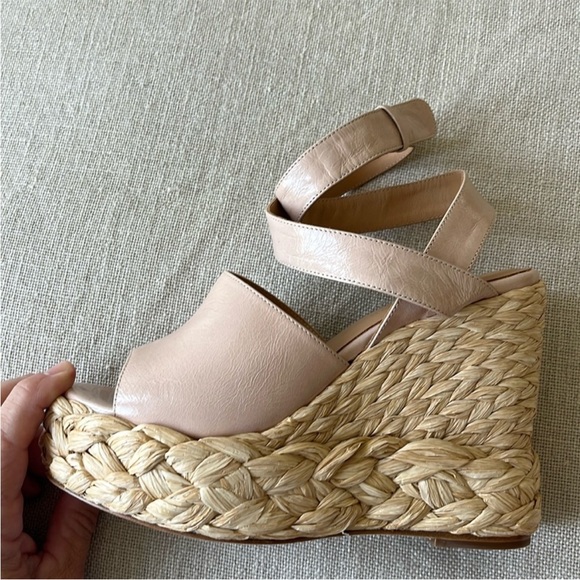 Anthropologie NWT Paloma Barcelo Nude leather Wedge Rafia Espadrille super Chic - Picture 6 of 16